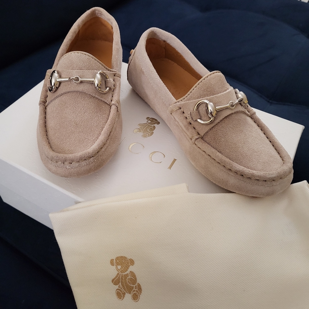 NIB Gucci Kids Damo Suede Horsebit Driver in Beige ( Gucci Kid Sz 27/ US 10.5